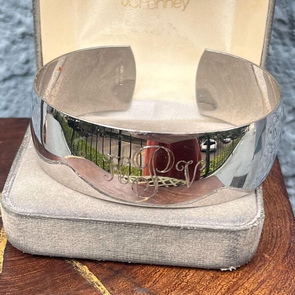 Vintage Sterling Silver Cuff Bracelet Chunky Engraved KPV 925 Danecraft Jewelry - Picture 6 of 10